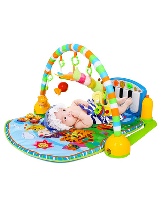 宝宝多功能健身架踢踏钢琴爬行垫游戏毯蓝色配婴儿垫子+枕头
